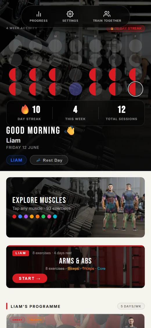 Activity calendar with a 10-day streak